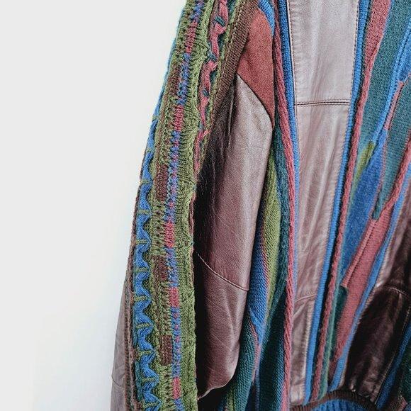 Saxony Collection Vintage 80s Cosby Sweater M Colorful Leather Suede HipHop 90s - Picture 6 of 11